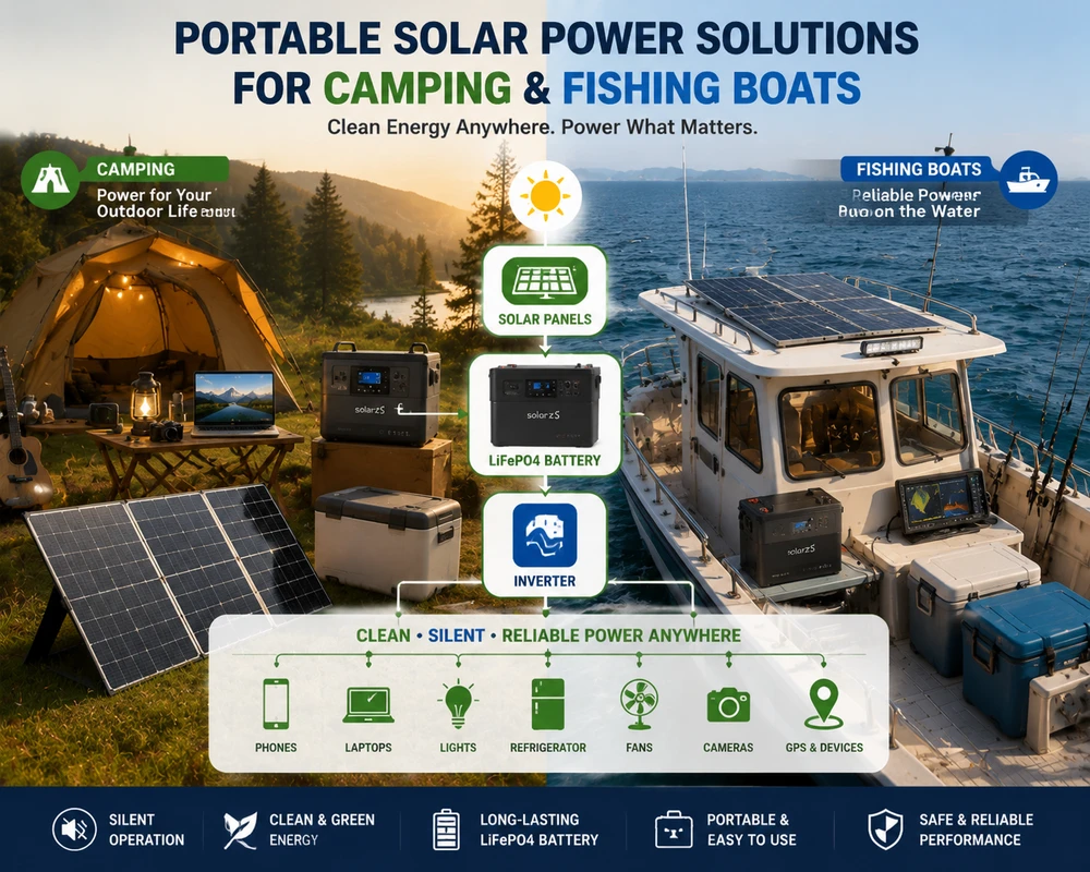 Portable Solar Power Solutions for Camping & Fishing Boats